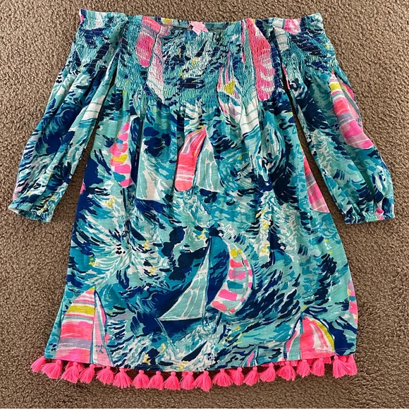 Women’s Lilly Pulitzer Trina Beach Dress Sparkling Blue Hey Bay Bay XXS - Picture 7 of 7